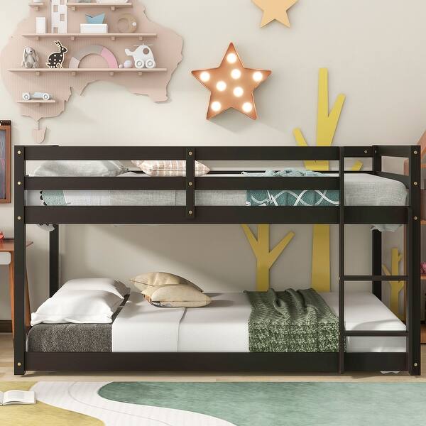 slide 2 of 20, Twin Low Bunk Bed with Safety Features, Compact Design for Kids Espresso - Twin