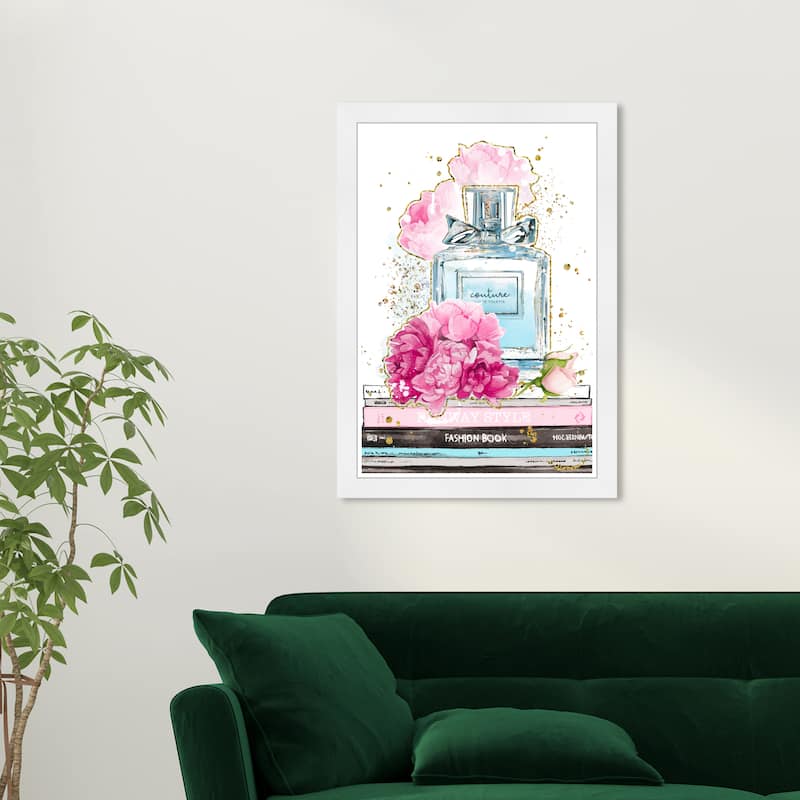Wynwood Studio Prints Fashion and Glam Her Favorite Pastel Flowers and Perfume Pink and Metallic Gold Glam Wall Art Canvas Print - White