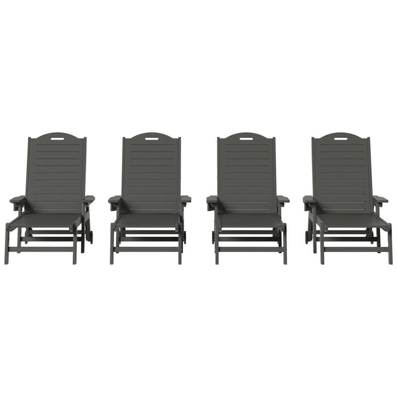 Brighton Outdoor Poly Reclining Chaise Lounge with Wheels & Cup Holder (Set of 4) - Gray