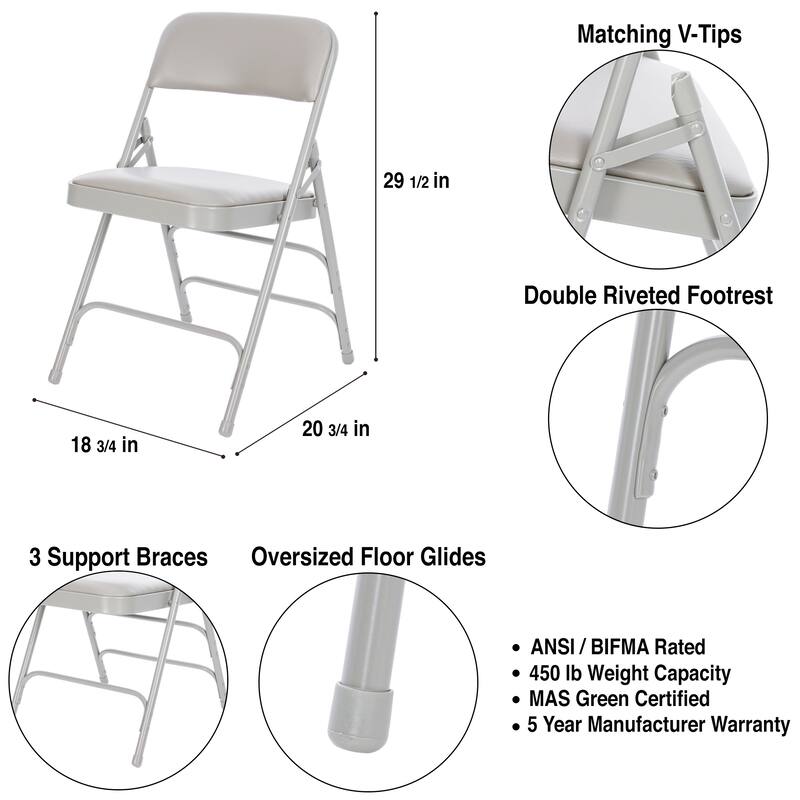 Hampden Furnishings Bernadine Collection Vinyl Triple Brace Folding Chair, Pack of 4