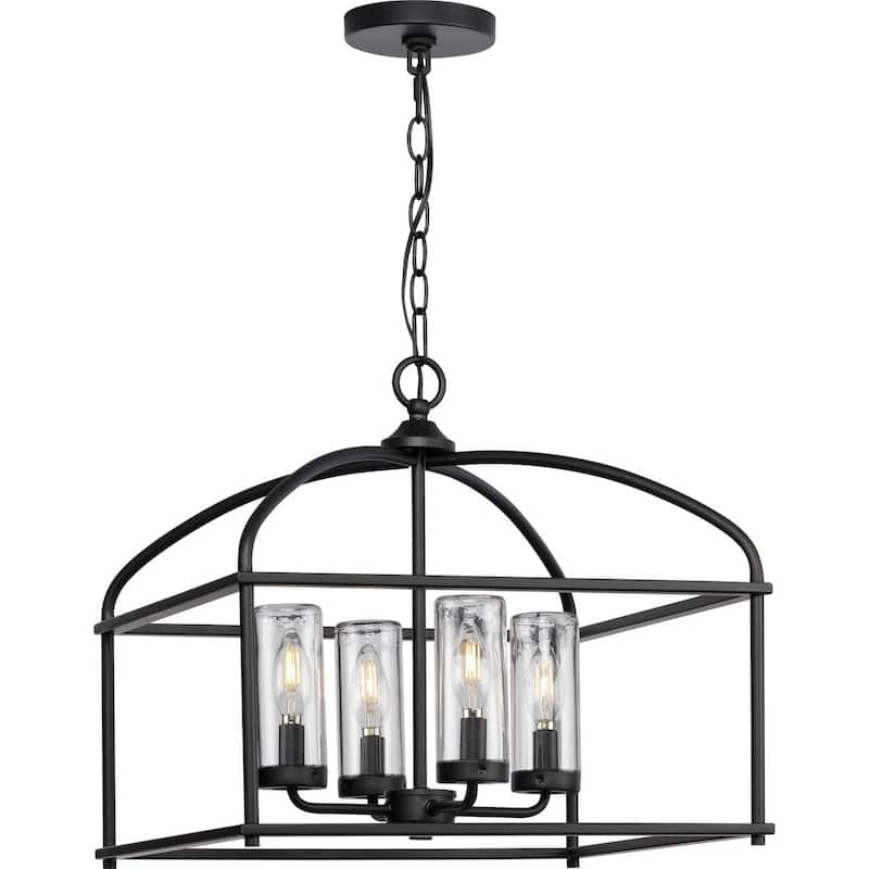 Swansea Collection 4-Light 18 in. Matte Black Transitional Outdoor Chandelier with Clear Glass Shades - Large