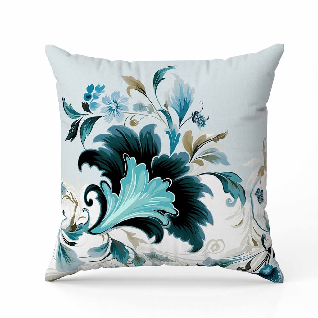 Damask Hue Indoor/Outdoor Reversible Throw Pillow Turquoise and Beige