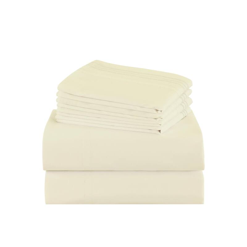 4/6 Pcs Soft Solid & Embroidery Bed Sheets Set - Twin - Cream