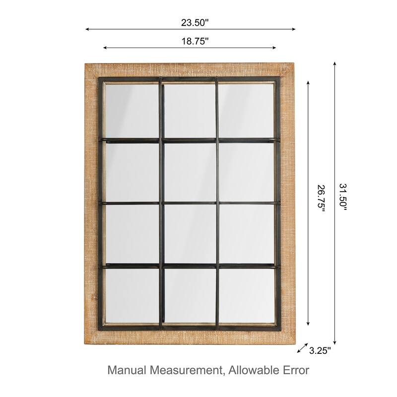 Glitzhome Set of 2 Farmhouse Wooden/Metal Windowpane Wall Mirrors Home Accents - 23.5"L x 31.5"H