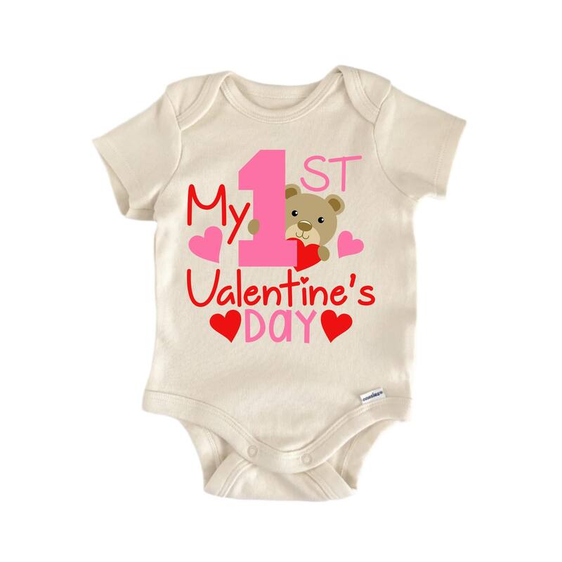 My 1st Valentine's Day - Baby Boy Girl Clothes Infant Bodysuit Funny Cute - White - 3-6M