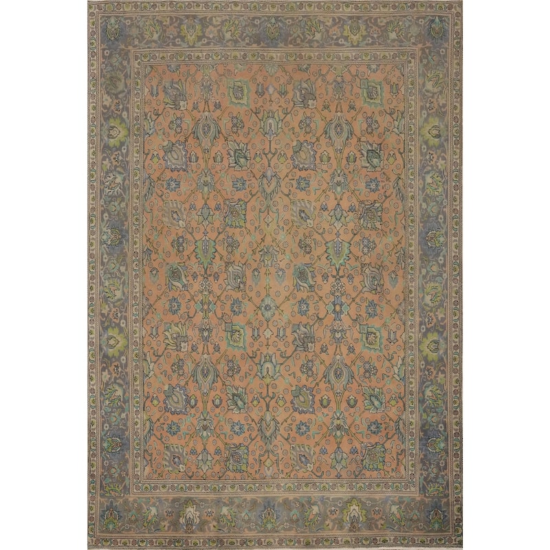 Hand Knotted Oriental 100% Wool Carpet Traditional All-Over Oranges & Rust Tabriz Area Rug - 12' 2'' X 9' 8''