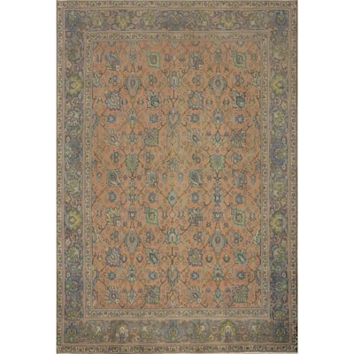 Hand Knotted Oriental 100% Wool Carpet Traditional All-Over Oranges & Rust Tabriz Area Rug - 12' 2'' X 9' 8''