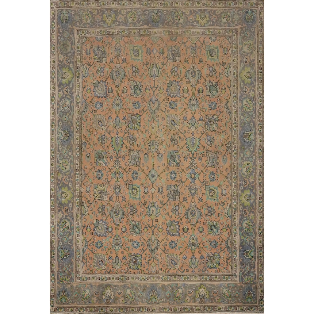 Hand Knotted Oriental 100% Wool Carpet Traditional All-Over Oranges & Rust Tabriz Area Rug - 12' 2'' X 9' 8''