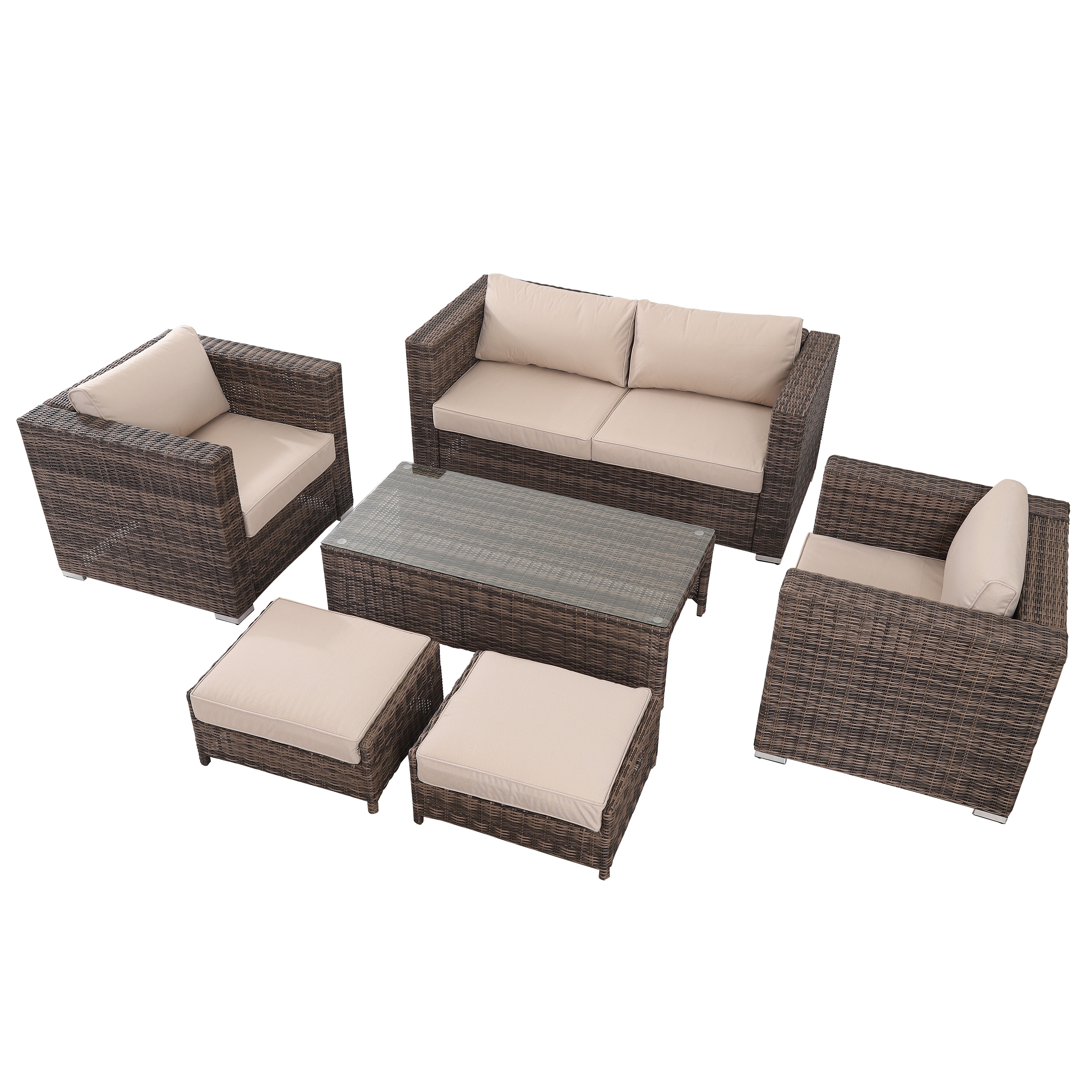 Florida 6 Pieces Outdoor Patio Wicker Sofa Conversation 6 Pieces Outdoor Patio Wicker Sofa