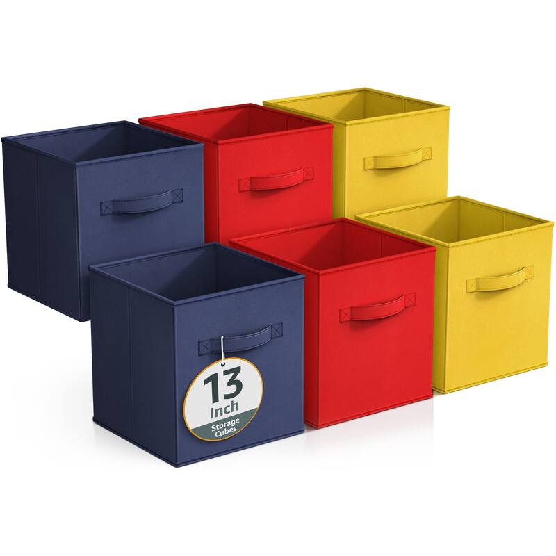 Sorbus Fabric Storage Bins 13" Foldable Cubes With Handles For Pantry, Cubbies, Toy And Closet Shelving Organization - 6Pk - YRN