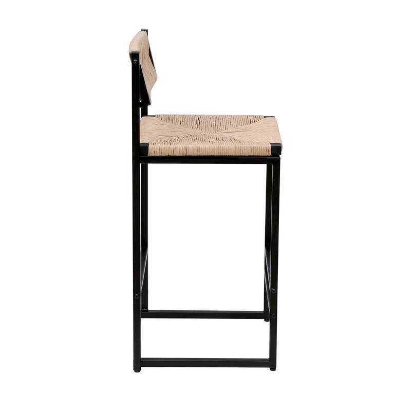 Bar Stools Set of 2 Paper Rope Weave Dining Chairs with Back Hand Weave Stools for Kichen Island, Bar & Counter