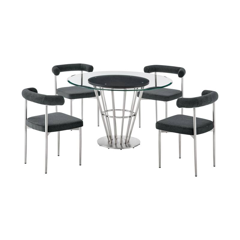 Round Glass Dining Table Set - 5 Piece Modern Dining Room Set w/ Chairs