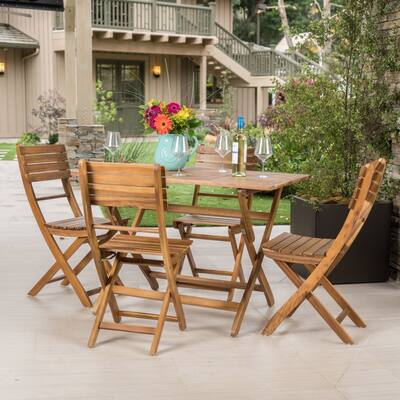 Roomfitters 5-Piece Outdoor Dining Set, Foldable Wooden Patio Table and Chairs for Garden, Balcony or Deck