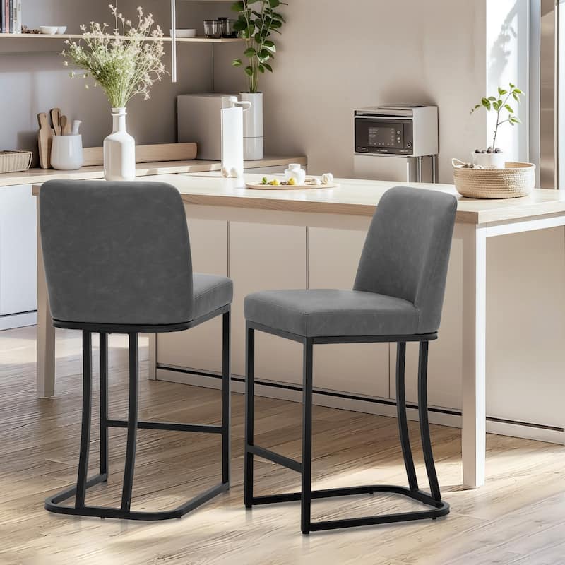 Modern Square PU Leather Bar Stool with Metal Frame