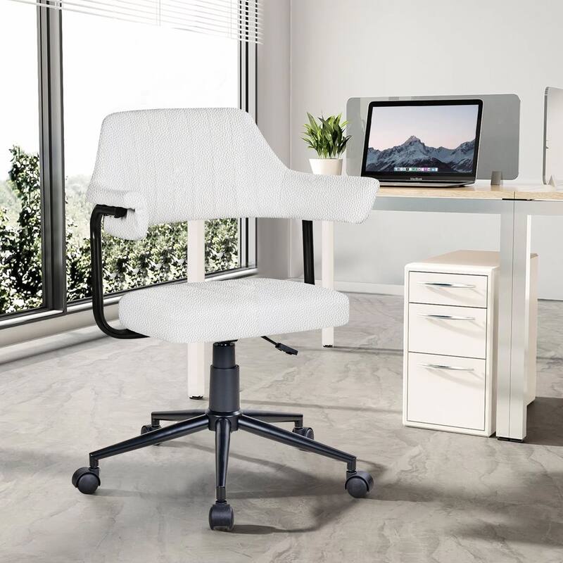 Javlergo Swivel Adjustable Height Office Chair PU Leather with Vertical Stripes 5-Wheel Base and Armrests Desk Chair