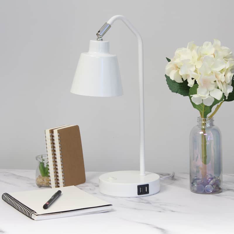 Modern Adjustable Metal Desk Lamp with USB Charging Port in Multiple Colors - 7.8" (L) x 5.6" (W) x 16" (H)