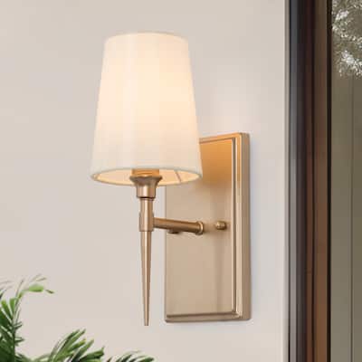 Chiry Mid-Century Modern Gold 1-Light Bathroom Vanity Light Fabric Wall Sconces - L 4.5"x W 6.5"x H 12"