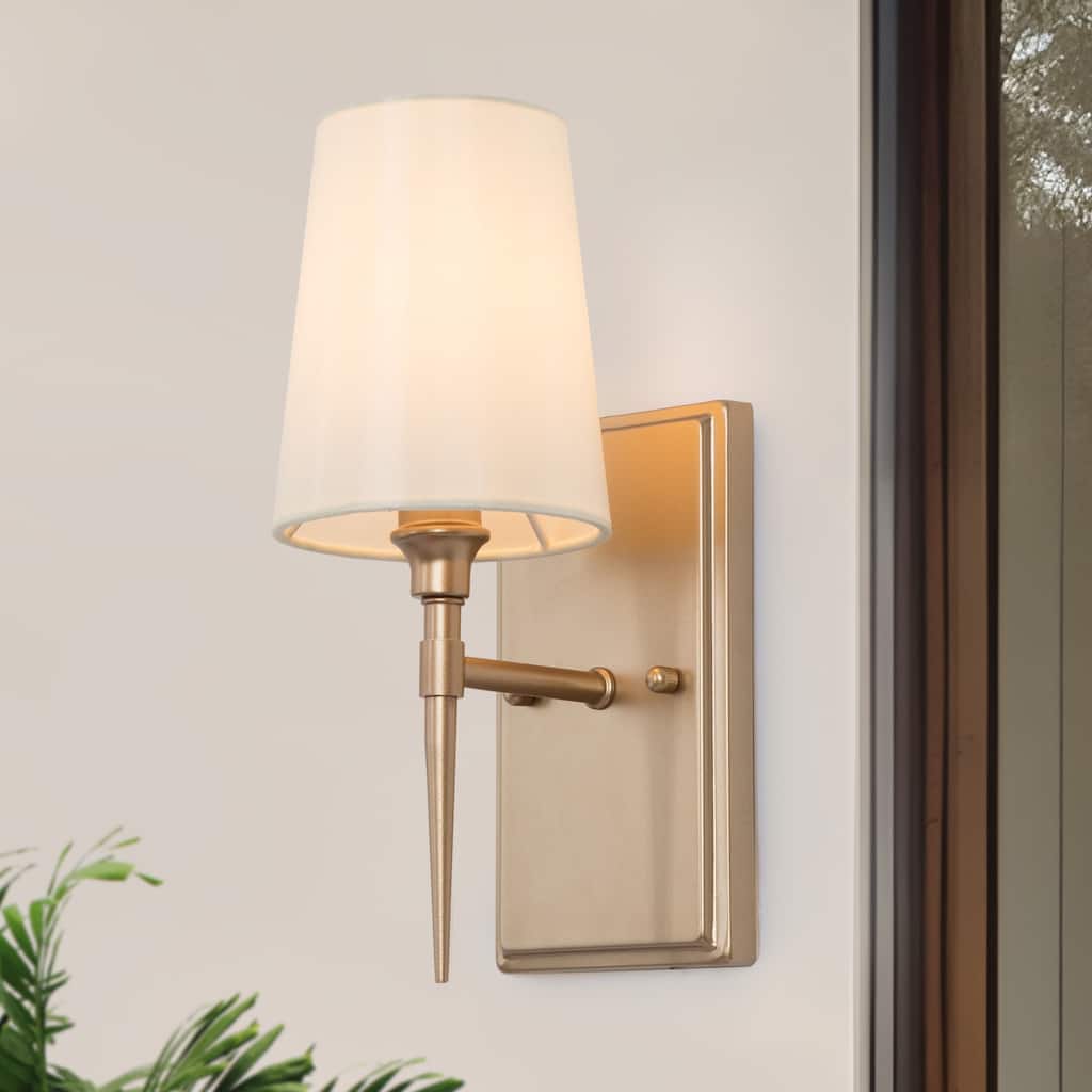 Chiry Mid-Century Modern Gold 1-Light Bathroom Vanity Light Fabric Wall Sconces - L 4.5"x W 6.5"x H 12"