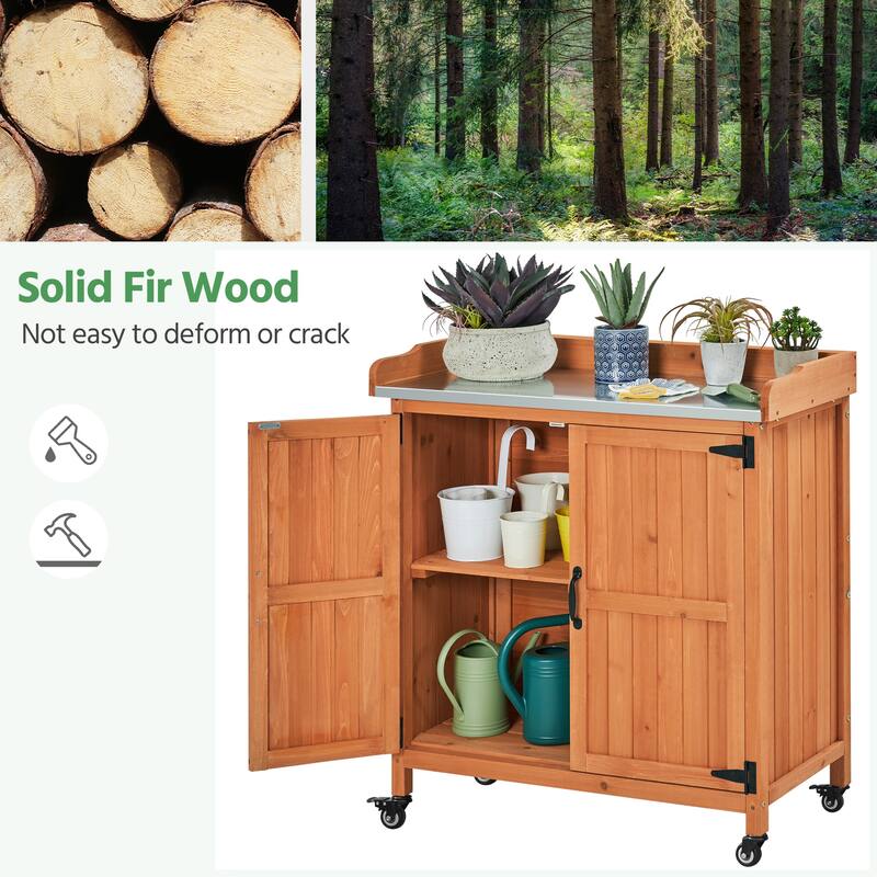 Yaheetech Garden Potting Bench Table Wooden Storage Cabinet