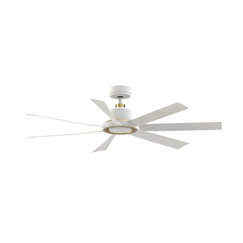 Lenzi 60 inch Indoor/Outdoor Ceiling Fan with LED Light Kit - Matte White with Brushed Satin Brass Accents - 60 Inches