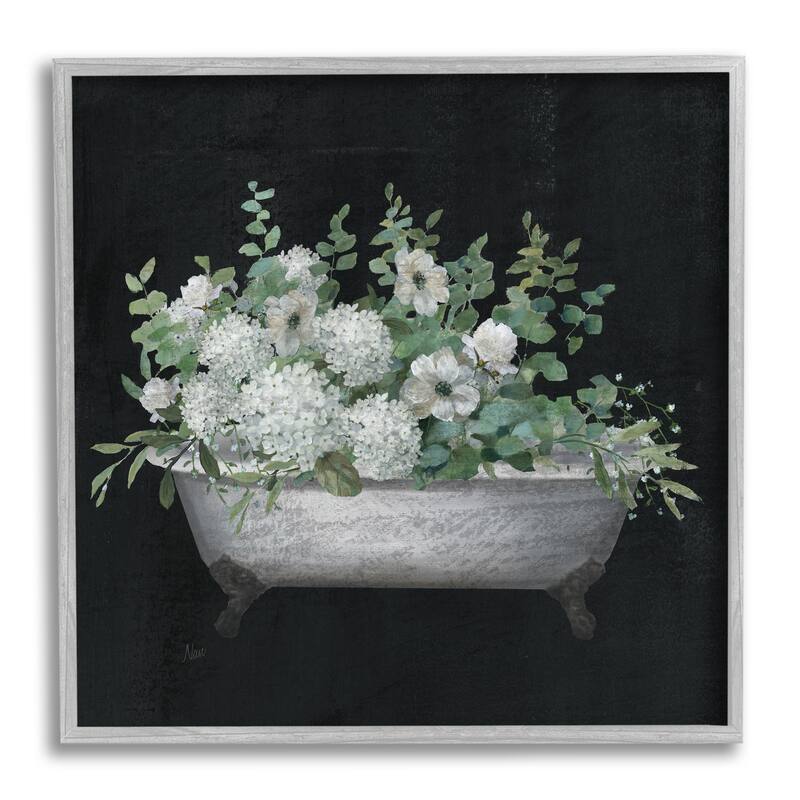 Stupell Vintage Clawed Bathtub Botanical White Flower Bouquet Framed Wall Art - Black