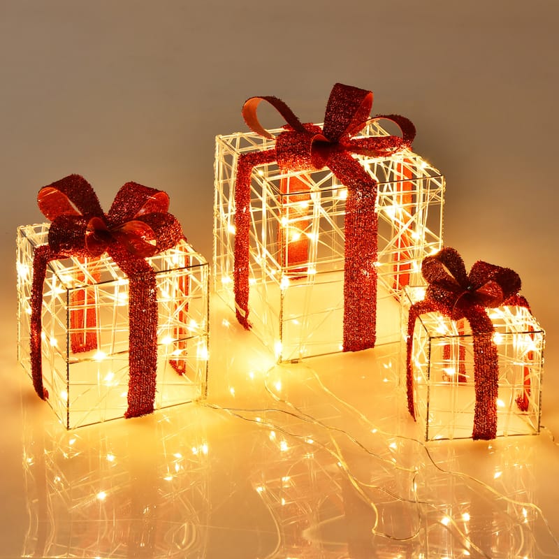 Lighted Gift Boxes Present Ornament Boxes Christmas Decoration - Multi