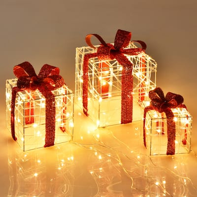 Lighted Gift Boxes Present Ornament Boxes Christmas Decoration - Multi