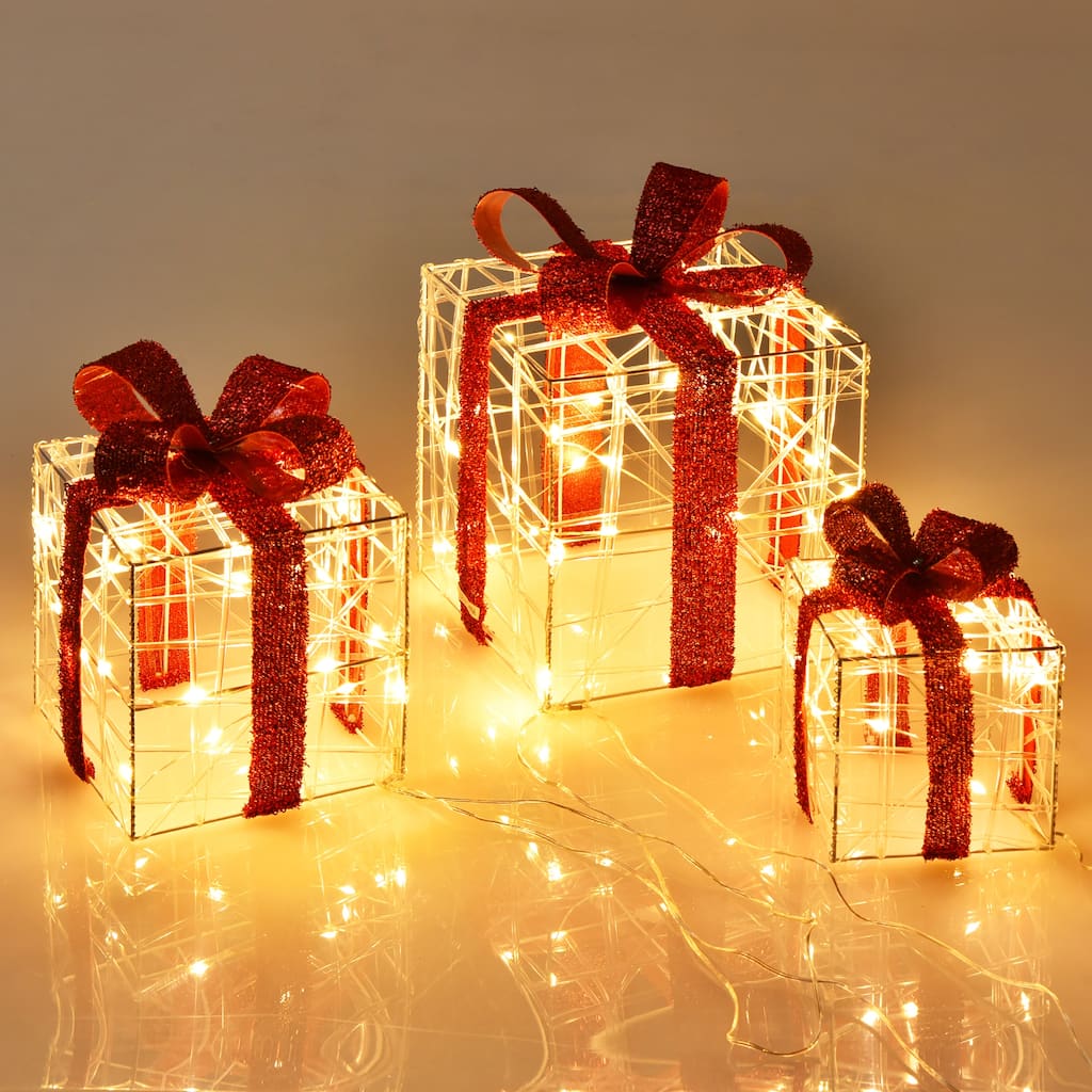 Lighted Gift Boxes Present Ornament Boxes Christmas Decoration - Multi