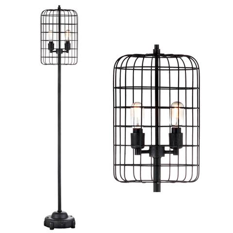 Jaxon 65" Industrial Metal Floor Lamp, Black/Silver by JONATHAN Y - 65" H x 11" W x 11" D