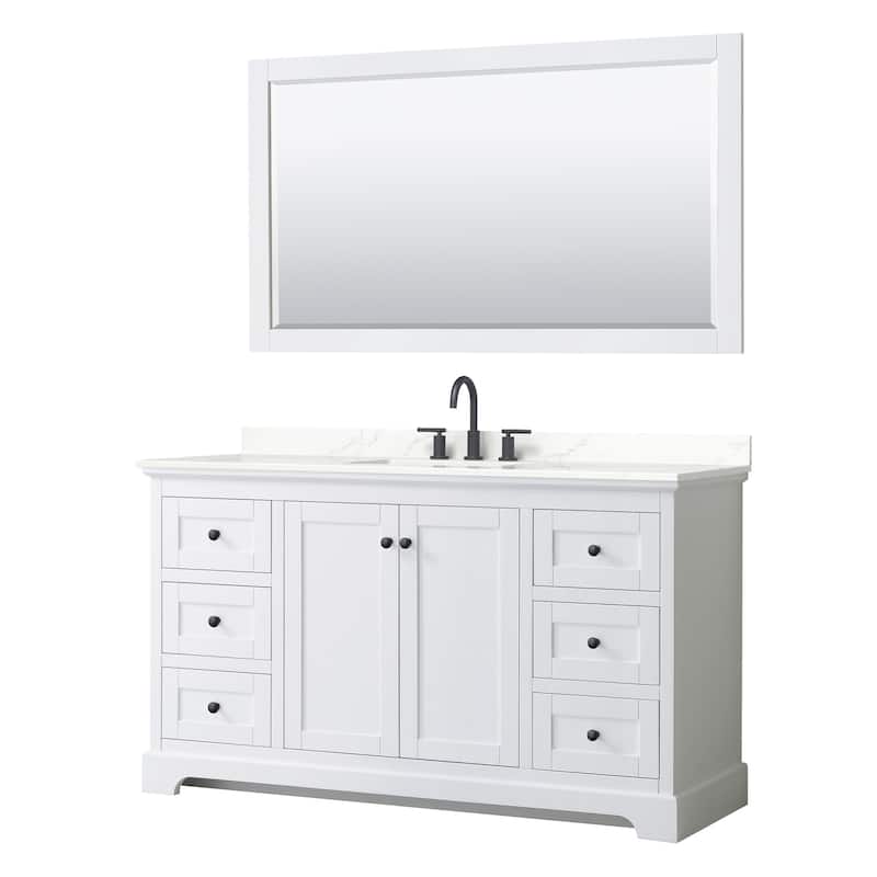 Wyndham Collection WCV232360S-QTZ-US3M58 Avery 60" Free Standing - White / Giotto Quartz Top / Matte Black Hardware