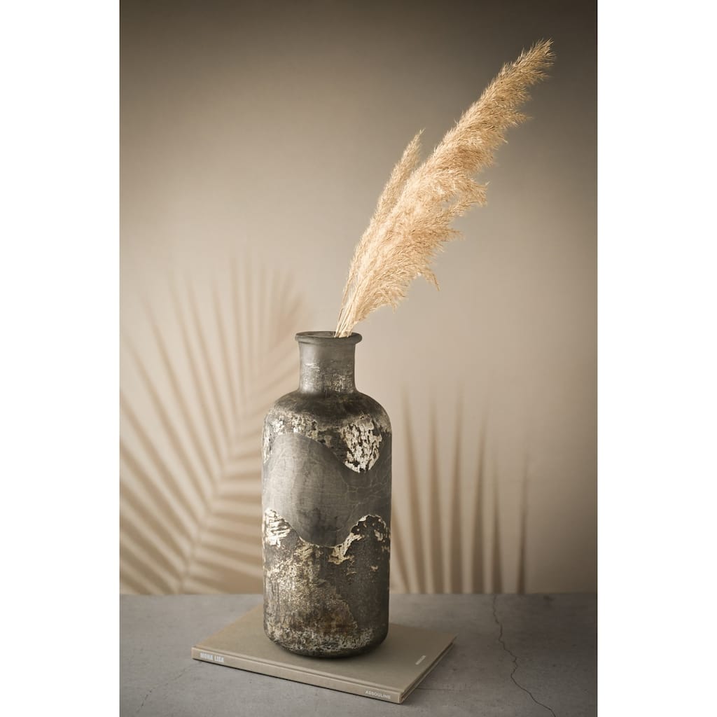 Cylindrical Glass Bottle Vase - 12.5" - Black and Gray