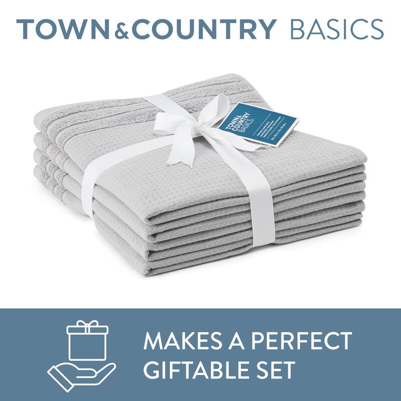TOWN & COUNTRY BASICS 4-Piece Waffle Woven Terry Stripe Hand Towel Set, - 20"x30"
