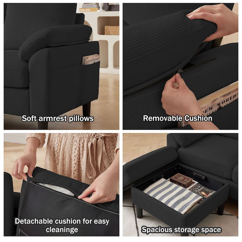 3-Piece Living Room Sectional Sofa Set with Loveseat and Ottoman