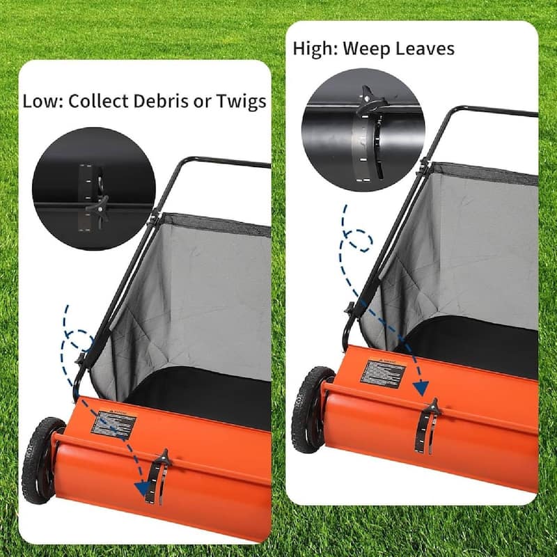 21 Inch Manual Push Lawn Sweeper, 3.5 Cu. Ft. Hopper Capacity Grass Sweeper for Grass Clippings, Leaves, Garden