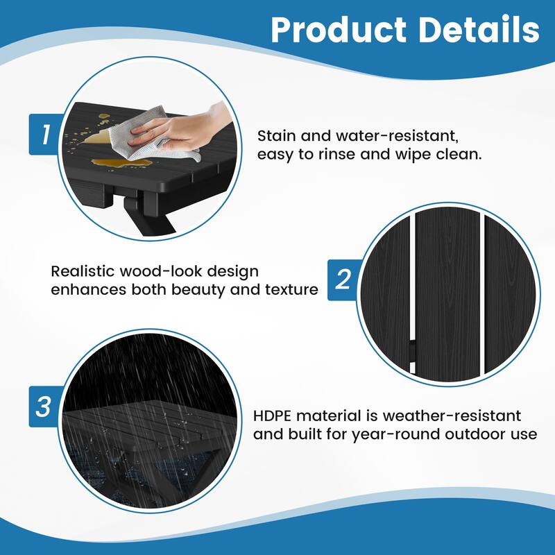 Outdoor Patio HDPE Foldable Side Table, Waterproof & Weather Resistant