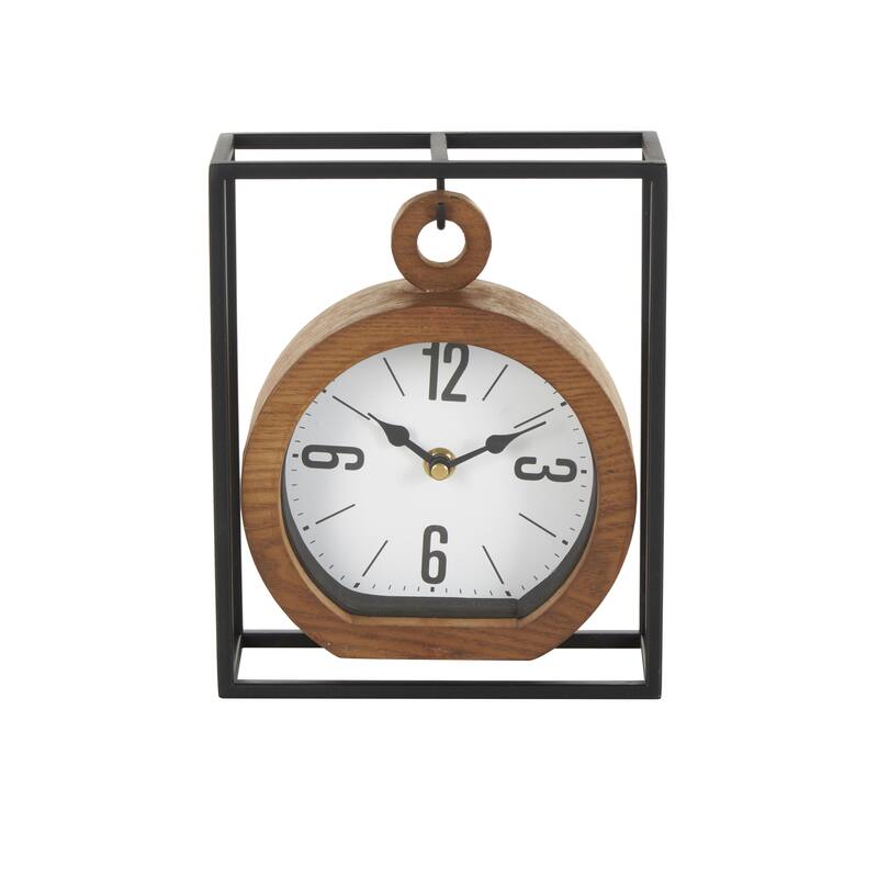 Metal Suspended Decorative Clock with Black Frame - Brown - Roche River Decor