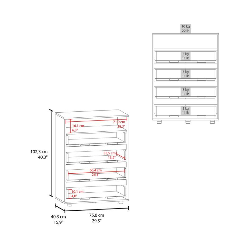Tokio 4 Drawer Dresser with Open Shelf, Stained Walnut