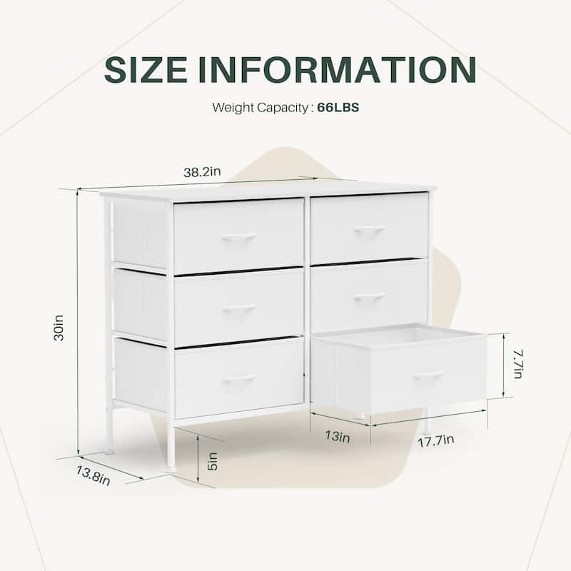 Tall Dresser Storage Tower with 6 Fabric Drawers, Grey, Black, Rustic Brown,White