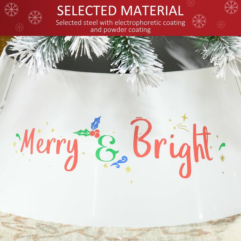 Cream White Christmas Tree Collar with Merry & Bright Letters and Metal Base Cover for Holiday Decor - 26" x 11" H