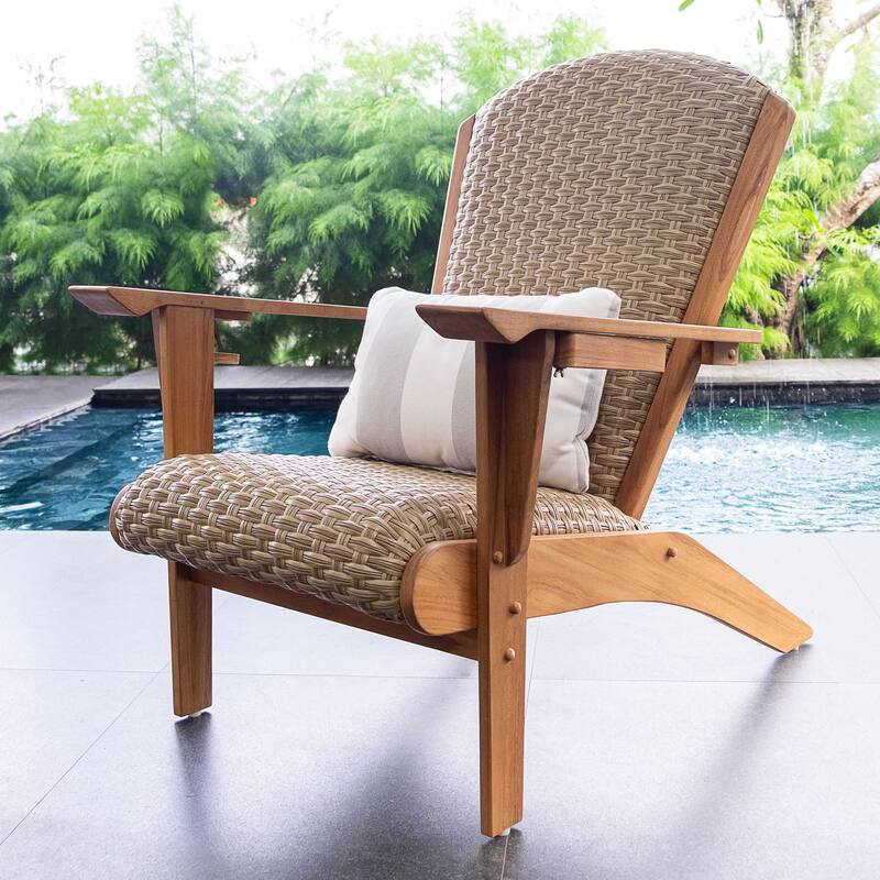 Cambridge Casual Camden Teak Patio Adirondack Chair Set with Padded Woven Seat - FREE Patio Cover