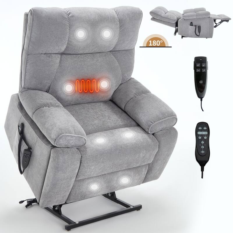 Dual Motor Power Lift Recliner Chair with Massage Heat and Hidden Cup Holders