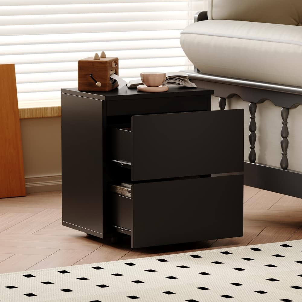 Nightstand Bedside Table Wood 2-Drawer End Table White/Brown