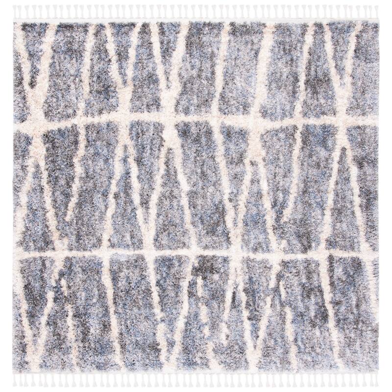 SAFAVIEH Berber Fringe Toyoko Madie Trellis Rug - 6'7" Square - Grey/Cream