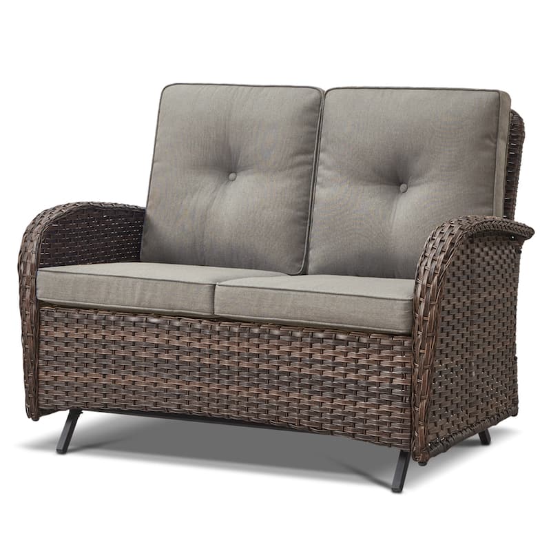 2 Pieces Outdoor Wicker Patio Glider Loveseat with Coffee Table
