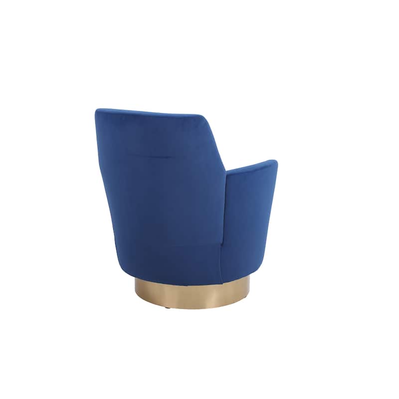 Navy Velvet Modern 29.3" Upholstered Swivel Barrel Chair with Gold Stainless Steel Base