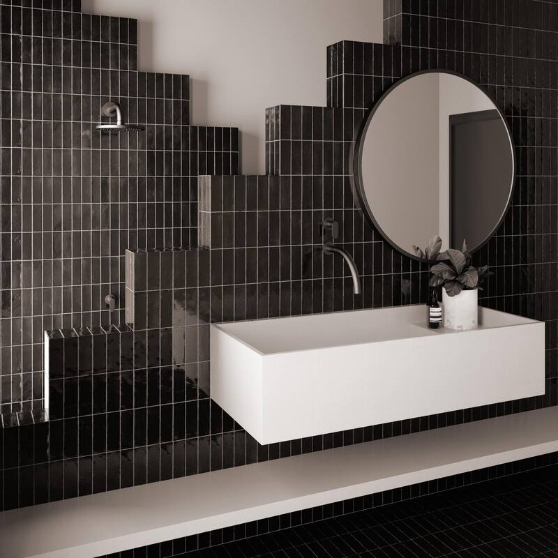 Merola Tile Coco Glossy Black Hat 2" x 5-7/8" Porcelain Wall Tile