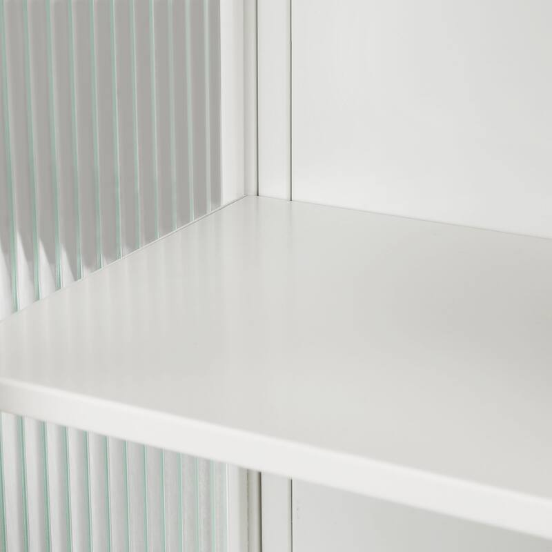 Wall-Mounted Black Sideboard with Fluted Tempered Glass, Two-Tier Storage Cabinet and Open Shelf