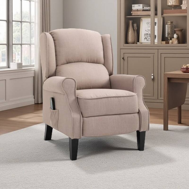 Linen Upholstered Recliner Sofa with Heat & Dual Massage Motors, Manual Reclining & Remote Control - Beige