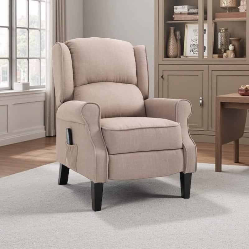 Linen Upholstered Recliner Sofa with Heat & Dual Massage Motors, Manual Reclining & Remote Control