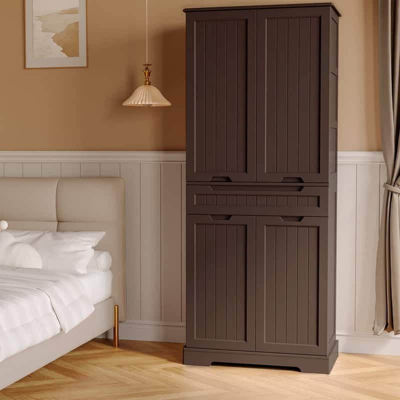 71" Freestanding Modern 4 Doors Kitchen Storage Pantry Cabinet with Shelves and Drawers Tall Kitchen Storage Cabinet Organizer